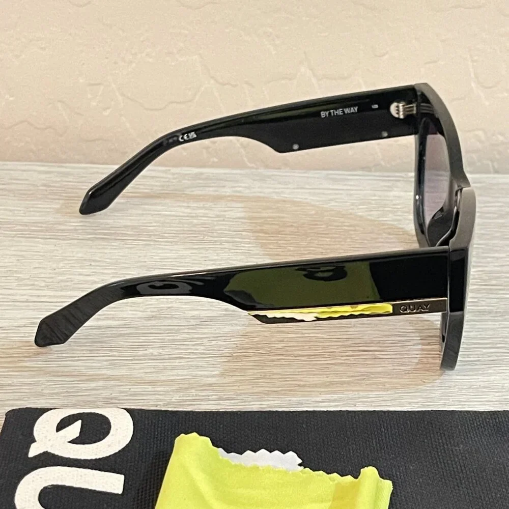 Quay Australia Sunglasses By The Way Black Cateye with Pouch and Cloth